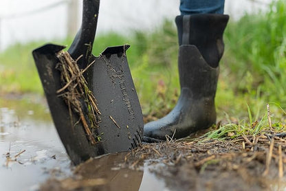 Hooyman Short Handle Digging Shovel with Heavy Duty Carbon Steel Construction, Ergonomic No-Slip H-Grip, D Handle, and Oversized Steps for Gardening, Land Management, Yardwork, Farming, and Outdoors