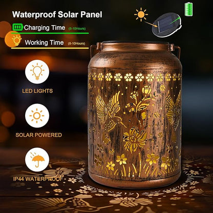 Hummingbird Lantern Solar Outdoor, Birthday Gifts for Women, Solar Light Outdoor Waterproof LED Decorative Garden for Lawn, Landscape, Patio, Porch Hanging Lantern for Ladies, Mom, Grandma