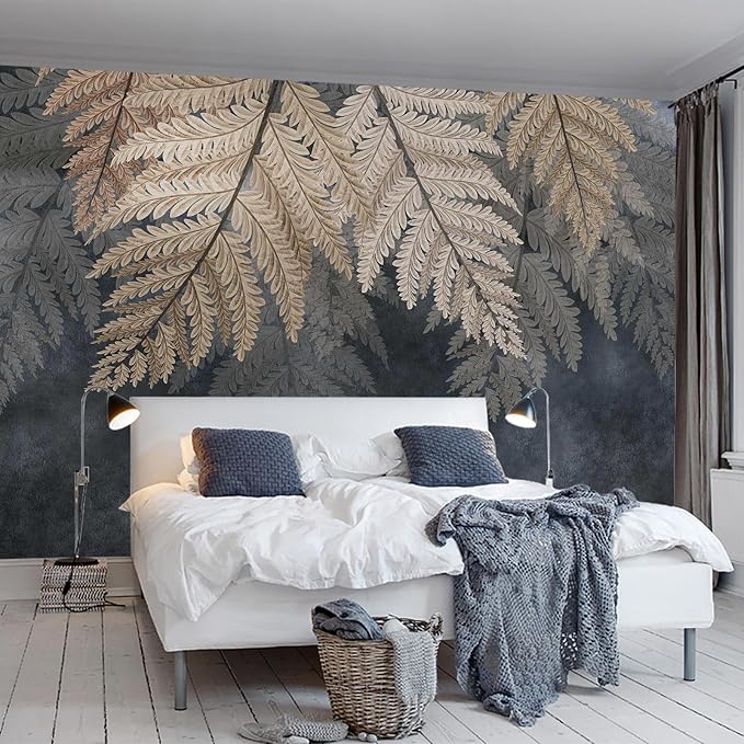 WFBHUA-Vintage Botanical Leaf Wallpaper Mural Dark Plant Leaves Wall Murals Decor for Living Room Bedroom(Not Peel and Stick)