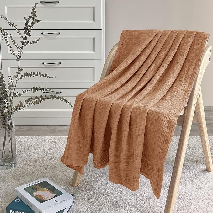 Lulu moon Muslin Baby Blanket Quilt - Crib Blanket for Toddlers 47"× 47" Caramel
