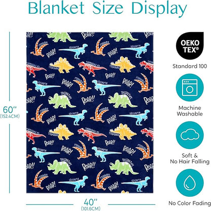 Joiedomi Glow in The Dark Blanket Dinosaur Toys for Kids 3-5 Dinosaur Gifts Toys for Age 2 3 4 5 6 7 8 9 10 11 12 Year Old, Soft Cozy Flannel Kids Throw Blanket, Birthday 40"×60"