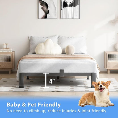 4 Inch Twin Size Bed Frame, 3500Lbs Heavy Duty Metal Platform with Round Corner Legs Mattress Slide Stopper, Steel Slat Support No Box Spring Needed, Noise Free, Non-Slip, Easy Assembly