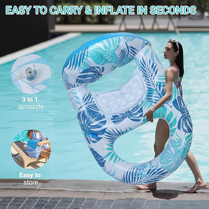 Pool Floats for Adults with Canopy,Grand Extra Large Inflatable Chair Lounger Floaties with Adjustable Sun Shade Cover, Drink Holder,Travel Pool Beach Lake Swim Inflatables Water Floating Rafts