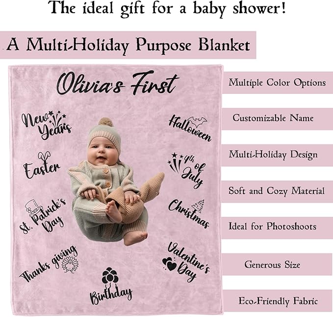 Personalized Baby Blanket for Boys and Girls, Customized Baby Milestone Blankets, Custom Toddler Name Blanket Gifts for Birthday, Christmas, Easter, Kids Photo Props