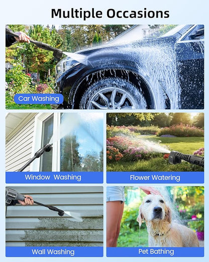 Cordless Pressure Washer 1080PSI Portable High-Pressure for Car Wash Outdoor Cleaning, 6-in-1 Adjustable Nozzle,Battery & Adaptor Included (2X 4Ah)