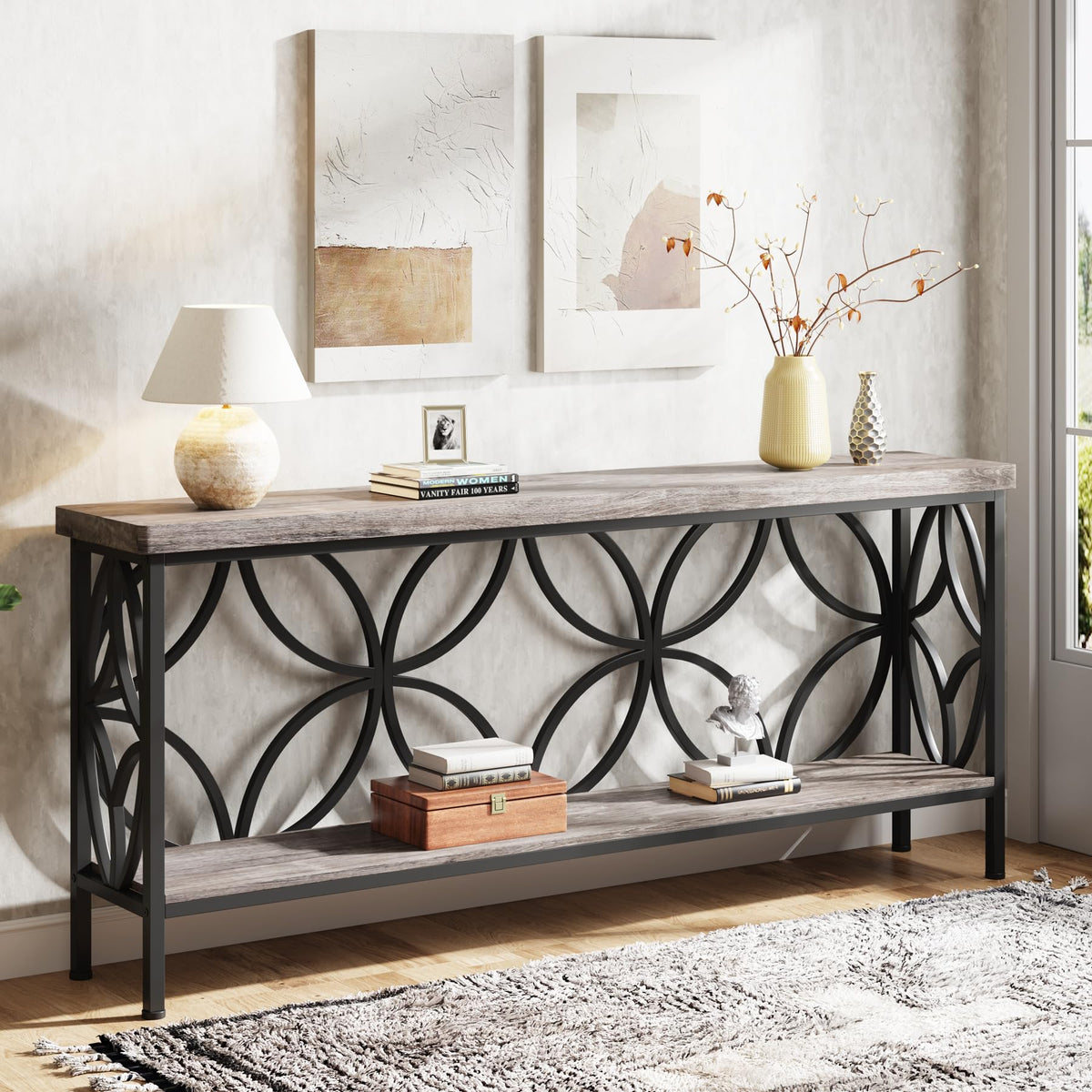 Sofa Table 70.9 Inch Industrial Behind Couch Table with Storage Shelves