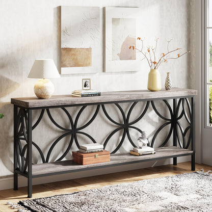 Sofa Table 70.9 Inch Industrial Behind Couch Table with Storage Shelves