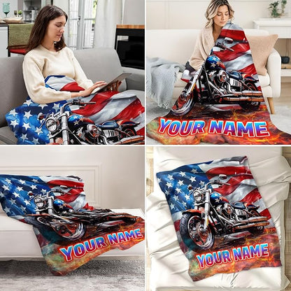Personalized Throw Blanket Gift for Motorcycle Lovers - 30" x 40" Inches Furry Boys Blankets with Name - Fuzzy Throws for Sofa, Office