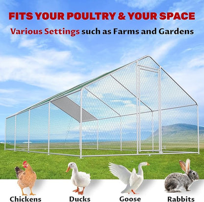 Large Chicken Coop for 20 Chickens Metal Chicken Run with Waterproof Cover for Walk-in Chicken Run for Yard Outdoor Poultry Cage