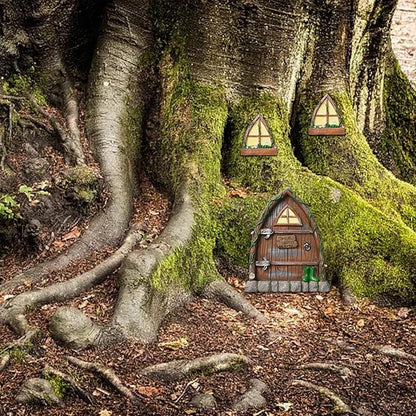Resin Fairy Door and Window for Trees,Glow in The Dark,Miniature Fairy Garden Accessories,Garden Outdoor Decor for Trees,Gnomes House，Elf House