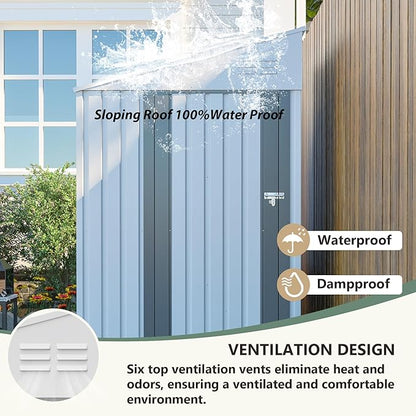 4x8 FT Outdoor Storage Shed,Lean to Lockable Metal Garden Shed Steel with Reinforced Beams,All Weather Waterproof Storage House W/Lockable Door&2 Air Vents,for Backyard,Patio,Lawn,Garden,White