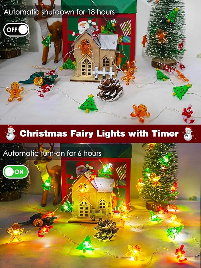 Christmas String Lights Decoration, 10ft 30LED Christmas Tree Gingerbread Man