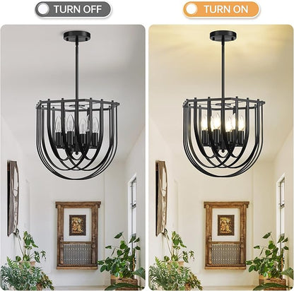 WJShome 6-Light Modern Farmhouse Chandelier, Black Dining Room Light Fixture, Hanging Pendant Lights Kitchen Island, Foyer Lighting Fixtures with Metal Frame, for Living Room, Bedroom, Entryway