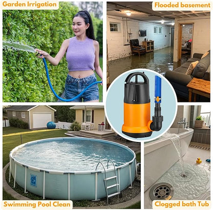 Submersible Water Pump With 25ft. Hose Kit, Sump Pump, Utility Pump with 25-Foot Power Cord, 4000GPH, Portable Water Pump for Swimming Pools, Garden Ponds, Basements, Multi-Purpose Drainage