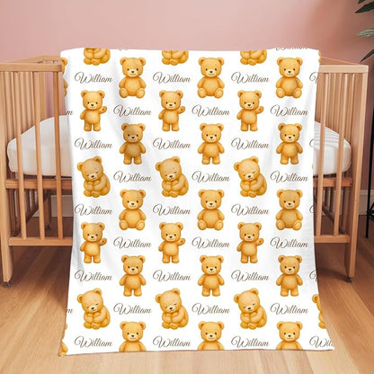 Personalized Baby Blanket with Name, Custom Name Blanket for Kids Soft Flanne Blankets in Easter Personalized Baby Gifts for Infant Newborn Shower (Brown)
