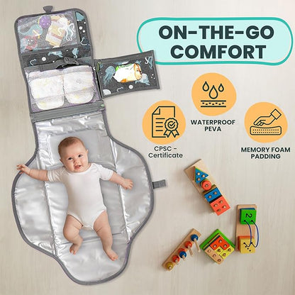 Portable Changing Pad for Baby, Travel Diaper Changing Pad for Newborn, Large Waterproof Baby Changing Mat, Foldable & Detachable Diaper Changing Station with Baby Wipes Pockets, Baby Stuff by Pillani