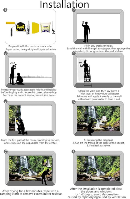 Waterfall Wallpaper Natural Landscape Lake Green Forest Wall Mural for Living Room Bedroom Dining Room Basement(Not Self-Adhesive)