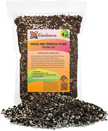 Gardenera House Plant and Tropical Plant Potting Soil - Re-Potting Soil for All Types of Indoor House Plants - 4 Quart Bag