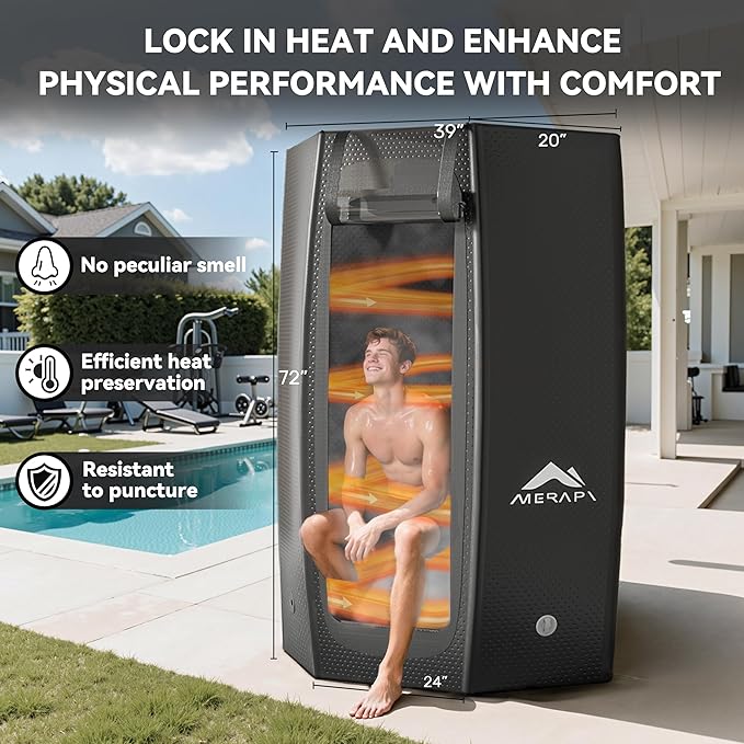 Merapi Premium Portable Inflatable Sauna - Professional Brushed PVC (44.97lbs), Sets Up in 3 Mins, More Portable Than Wood Saunas/More Durable Than Oxford Fabric, for Home SPA/Gym/Travel