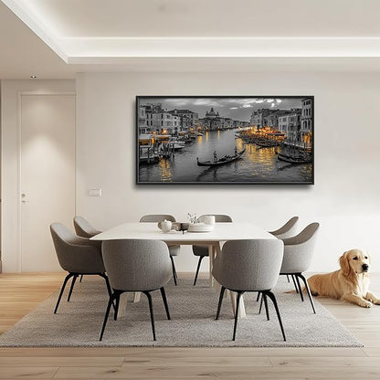 Olivine Italy Large Wall Art, Venice City Pictures Wall Decor, Black and White Painting, Cityscape Canvas Prints, Framed Artwork for Dining Room Living Room Bedroom Bathroom Office Home Decor 60"x30"