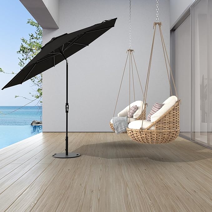Midtown Umbrellas The Swilt 8 Feet Patio Umbrella in Sunbrella Spectrum Carbon Acrylic Fabric - Fiberglass Ribs, Auto-Tilt Aluminum Frame For Backyard, Deck, Garden, Pool - White Pole