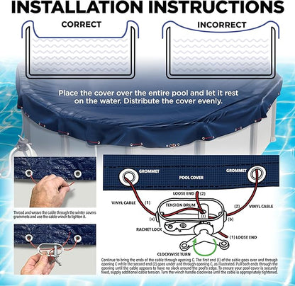 21 ft Round Pool Cover for Above Ground Pools, Above Ground Cover for Winter, Keeps Out Debris, Cold and UV Resistant, Supreme Mesh, Navy Blue