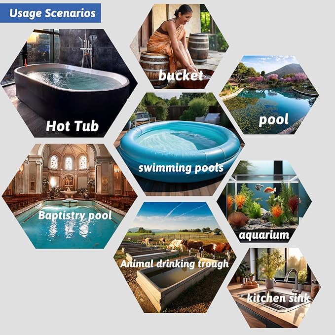1300W Titanium Immersion Water Heater Portable Electric Hot Tub & Inflatable Pool Submersible Water Heater with Temp Control, GFCI for Bathtub, Baptistry, Above Ground Pool, Swimming Pool