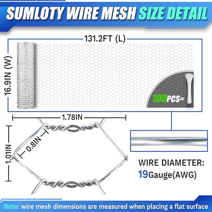 Chicken Wire, 16.9in x 131.2ft Poultry Netting for Garden, 0.6 Inch Hexagonal Galvanized Hardware Garden Fence for Craft Projects, Pet Dog, Rabbit Chicken Fence