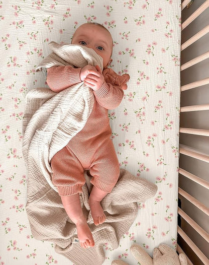 Crib Sheets for Baby Boy Girl 2 Pack, Fitted Crib Mattress Sheet 28" x 52", Muslin Toddler Bedding with Neutral Style, Nursery Bedding Essentials (Rosy)
