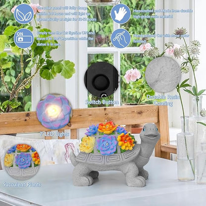 Womens Gifts Solar Turtle Statues for Garden Decor, Outdoor Sculptures for Clearance Lights for Outside Lawn Ornaments Porch Patio Balcony Yard Home - Birthday Easter Gifts for Mom Grandma
