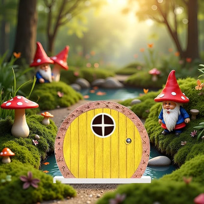 Yellow Archway Mini Fairy Garden Door for Tree, 3D Miniature Fairy Door for Fairytale Tiny House Doors, Bonsai Terrarium Micro Landscape Decoration Accessories Garden Miniatures