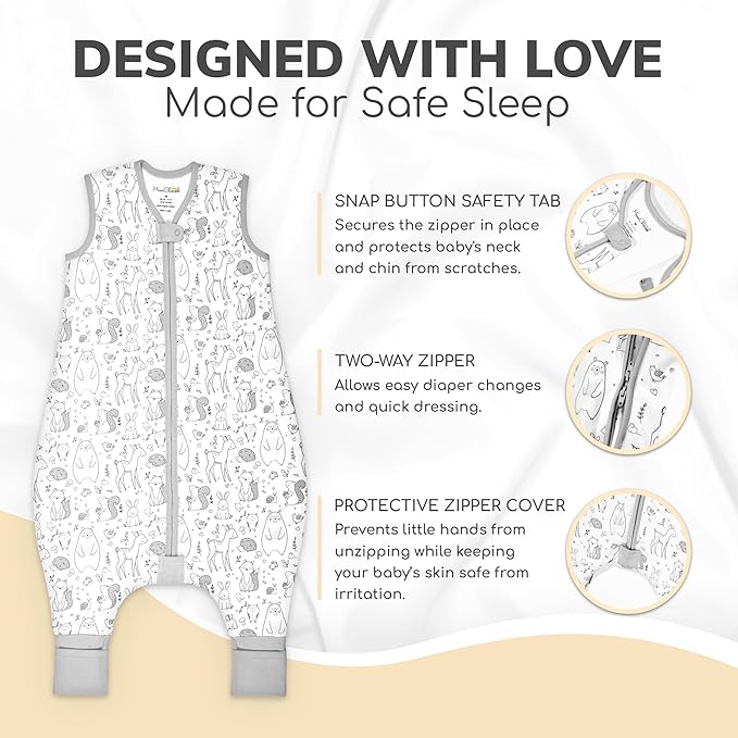 Mama Cheetah Toddler Sleep Sack with Feet 3T - 4T, 1.0 TOG Organic Cotton Baby Sleeping Bag with Legs, Baby Wearable Blankets for Walkers w/ 2-Way Zipper, Sleep Sack for Girls & Boys, Early Walker