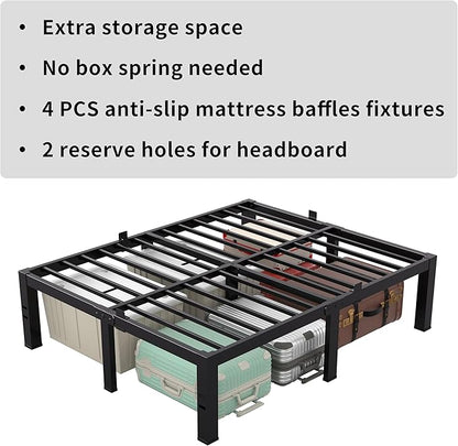 MAF Queen Bed Frame Size 14 Inch Metal Heavy Duty Platform Bedframe with Steel Slats Support Noise Free Queen-Bed-Frame, No Box Spring Needed