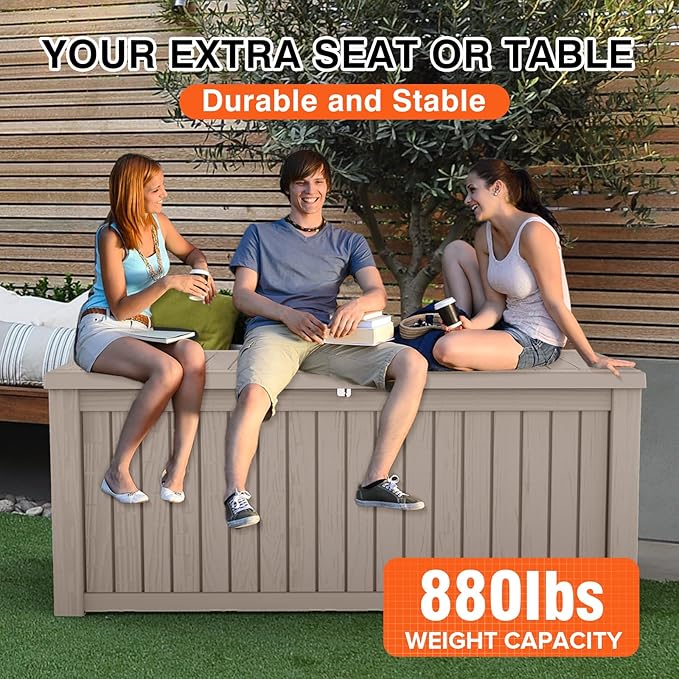 180GAL Brown Versatile Outdoor Deck Box – Waterproof, SGS - Tested UV Protection, Fits Various Storage Needs: Pool Accessories to Gardening Supplies