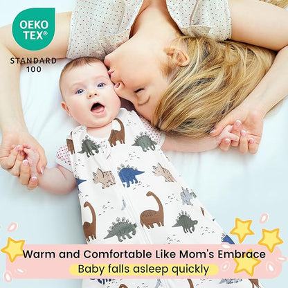 david's kids 3 Pack Warm Micro Fleece Baby Sleep Sack 18-24 Months, Soft Baby Wearable Blankets with 2-Way Zipper, Comfy Winter Sleeping Bags for Toddler Boys Girls Neutral, X-Large Size, Dinosaur