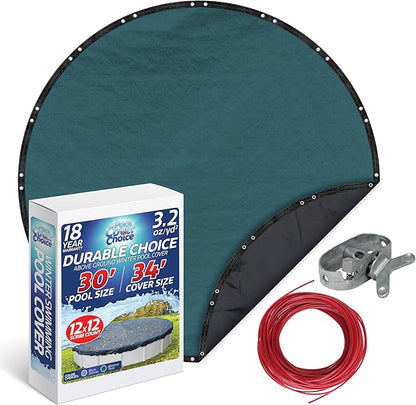 Winter Swimming Pool Cover for 30 ft Aboveground Round Pool Size, Durable Choice Series, Solid Material, Color - Marine Teal, Pool Cover Choice 3930-4CHOICE