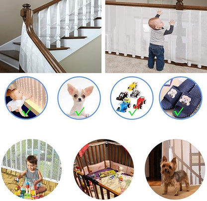 Child Safety Net, Durable Banister Guard for Baby Safety Stairs Railing Balcony Cribs, Banister Stair Mesh Baby Proofing, Easy to Install Stair Netting for Kids, Pets, Toys - (10ft Lx2.5ft H) White