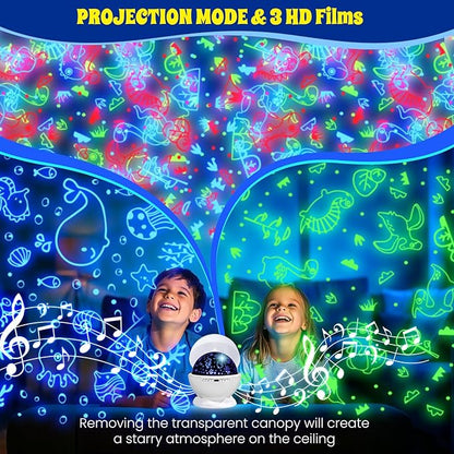 Night Light Projector,Night Light for Kids Room with Remote and Timer,360° Rotation,3 Projection Films,18 Light Modes,8 Lullaby Songs,Kids Night Lamp, Birthday Christmas Gifts for Boys Girls (white)