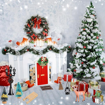 Shappy 39 Pcs Christmas Fairy Door Kit Wooden Elf Fairy Doors Decorations with Accessories Mini Door Tiny Miniature for Christmas Tale DIY Craft Garden Home Party Decoration(Red)