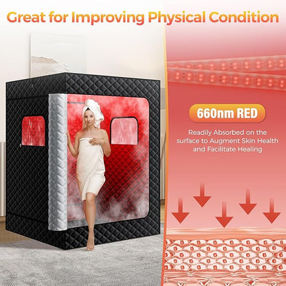 Upgraded 2 Person Sauna Box, Portable Infrared Sauna with 5-Layer Waterproof, 2 Steamers, 2 Folding Chair, 71”x 36”x 49” for Indoor, Outdoor, Gym, Spa, Carbon Black