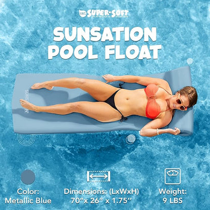 TRC Recreation Sunsation Vinyl Coated Foam Swimming Pool Float Mat Adult Lounger with Built-in Roll Pillow