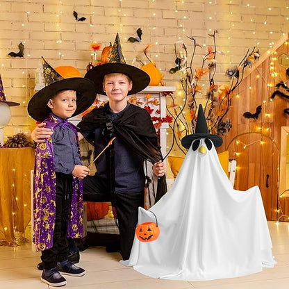 Watayo 2 Pcs/Set Halloween Ghost Porch Goose Outfits, Lawn Goose Statue Ghost Costume, Garden Goose Ghosts Clothes with Pumpkin Bucket for 23" Statue Halloween Fall Outdoor Patio Yard Decoration