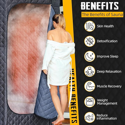 XL Portable Sauna Box, 4L Steamer Portable Steam Sauna for Home, Personal Sauna with Big Sauna Chair, Remote Control, Gray, 1400W