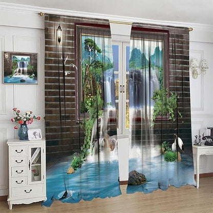 Waterfall Blackout Window Curtains, Tropical Rainforest Jungle Plants Forest Wild Nature Landscape Window Drapes, for Living Room Bedroom 63x72in 2 Panels