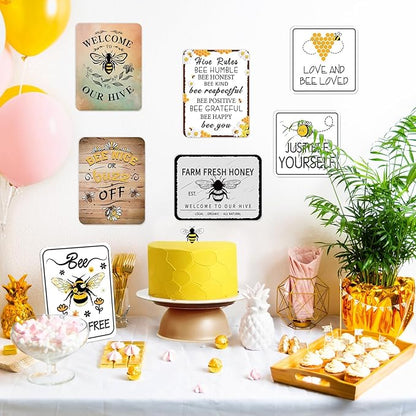 WERNNSAl 9PCS Bee Birthday Party Decorations - Honey Bee Signs Decoration for Kids Girls Farm Bee Birthday Party Funny Bumble Bee Hive Decor for Happy Bee Day Baby Shower Supplies Bee Sign Posters on Garden Home Yard Wall Decor