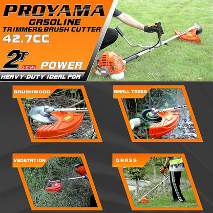 PROYAMA 42.7cc Gas Weed Wacker, 3 in 1 Weed Eater Gas Powered, Brush Cutter and Gas String Trimmer 2-Cycle Extreme Duty, 5 Year Warranty Gearbox, Grass Trimmer 2025 Upgraded…