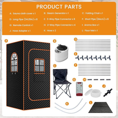 DoCred Portable Sauna for Home, Upgraded Personal Steam Sauna Box with 3L Steamer, Folding Chair, Extra Large Size Foldable Home Sauna, Full Body Sauna Tent for Relaxation Spa