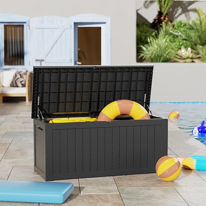 Heavy-Duty 270 Gallon Waterproof Deck Storage Box, Outdoor Storage for Garden & Patio, Lockable Resin Storage Chest for Pool Accessories, UV-Resistant, Onyx Black