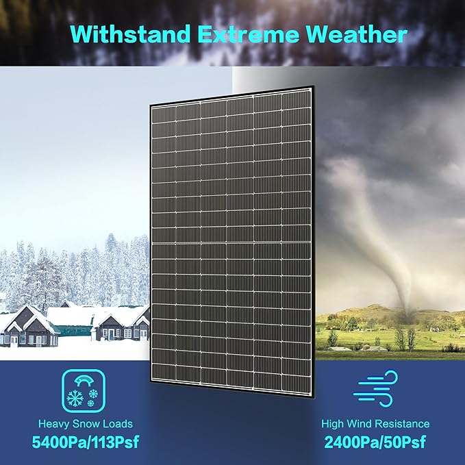 JJN Bifacial 400 Watt Solar Panel, N-Type 16BB 400W Solar Panels, 25% High Efficiency Monocrystalline Solar Module for 12V/24V/48V PV System for Homes Rooftop Farm RV and Off-Grid Applications