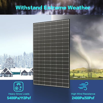 JJN Bifacial 400 Watt Solar Panel, N-Type 16BB 400W Solar Panels, 25% High Efficiency Monocrystalline Solar Module for 12V/24V/48V PV System for Homes Rooftop Farm RV and Off-Grid Applications